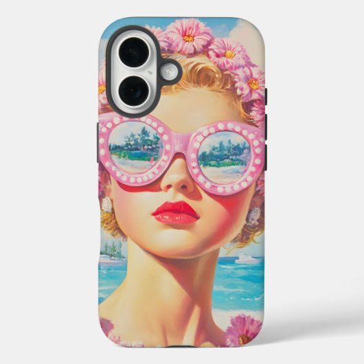 Retro Beach Girl mit Blumenbrille Case-Mate iPhone Hülle (Rückseite)