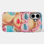 Retro Beach Girl mit Blumenbrille Case-Mate iPhone Hülle (Rückseite (Horizontal))