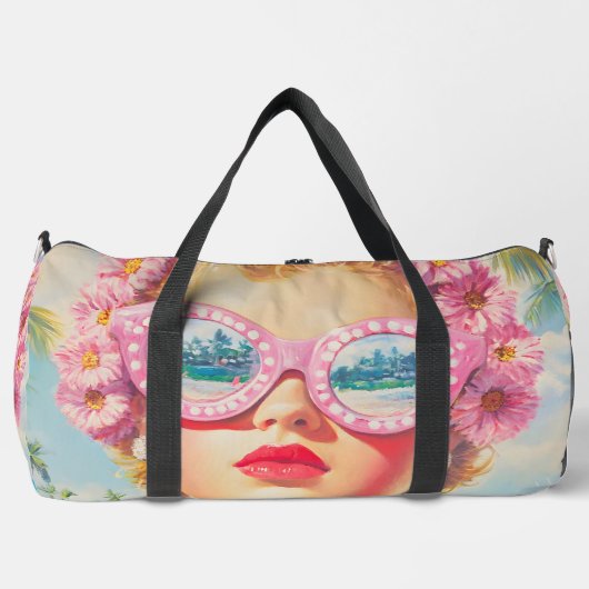 Retro Beach Girl mit Blumenbrille Duffle Bag (Vorderseite)