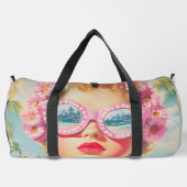 Retro Beach Girl mit Blumenbrille Duffle Bag (Rückseite)