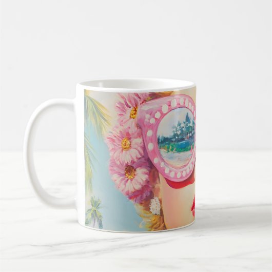 Retro Beach Girl mit Blumenbrille Kaffeetasse (Links)