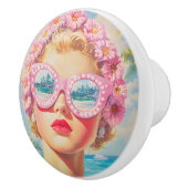 Retro Beach Girl mit Blumenbrille Keramikknauf (Rechts)