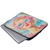 Retro Beach Girl mit Blumenbrille Laptopschutzhülle (Vorne Knopf)