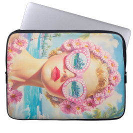 Retro Beach Girl mit Blumenbrille Laptopschutzhülle