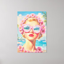 Retro Beach Girl mit Blumenbrille