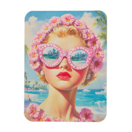 Retro Beach Girl mit Blumenbrille Magnet
