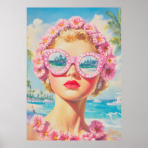 Retro Beach Girl mit Blumenbrille