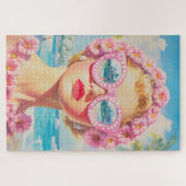 Retro Beach Girl mit Blumenbrille Puzzle (Horizontal)