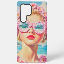Retro Beach Girl mit Blumenbrille Samsung Galaxy Hülle