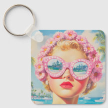 Retro Beach Girl mit Blumenbrille
