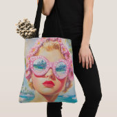 Retro Beach Girl mit Blumenbrille Tasche (Von Nahem)