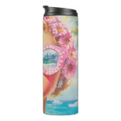Retro Beach Girl mit Blumenbrille Thermosbecher (Nach rechts gedreht)