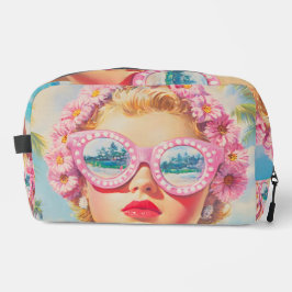 Retro Beach Girl mit Blumenbrille Waschbeutel