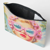 Retro Beach Girl mit Blumenbrille Zubehörtasche (Offen)