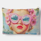 Retro Beach Girl mit Blumenbrille Zubehörtasche (Rückseite)