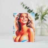 Retro Beach Girl Postkarte (Stehend Vorderseite)