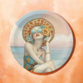 Retro Beach Glam Stilvolle Frau in Sonnenbrille Pappteller