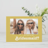 Retro Beach | Gold Foto Bridesmaid Vorschlag Card Einladung (Stehend Vorderseite)