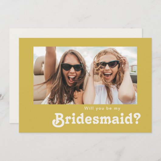 Retro Beach | Gold Foto Bridesmaid Vorschlag Card Einladung (Vorne/Hinten)