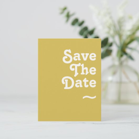 Retro Beach | Gold Save the Date Postkarte (Stehend Vorderseite)