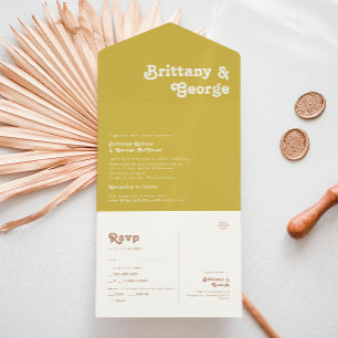 Retro Beach   Gold Siegel und Senden Sie alles in  All In One Einladung