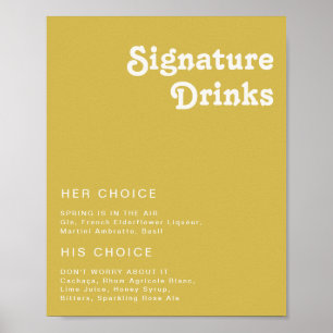 Retro Beach   Gold Signature Drinks Signature Sign Poster