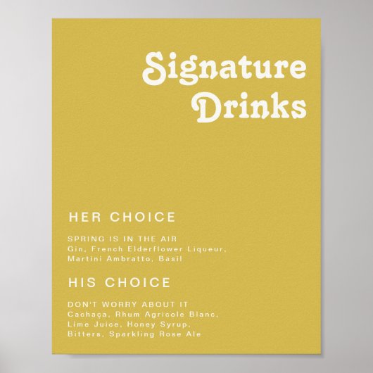 Retro Beach | Gold Signature Drinks Signature Sign Poster (Vorne)