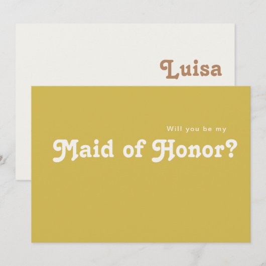 Retro Beach | Gold Trauzeugin Vorschlag Card Einladung (Vorne/Hinten)