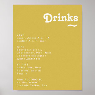 Retro Beach Gold Wedding Drinks Menu Sign Poster
