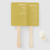 Retro Beach | Gold Wedding Program Hand Fan Fächer (Vorne und Hinten)