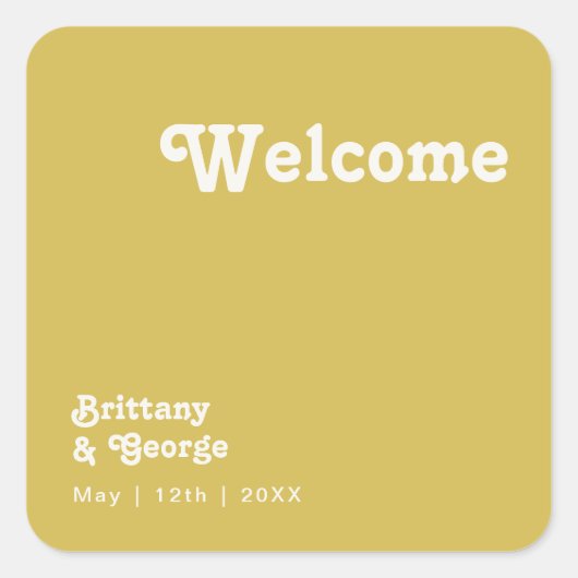 Retro Beach | Gold Wedding Welcome Square Sticker (Vorderseite)