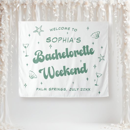 Retro Beach Green Bachelorette Wandteppich