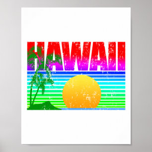 Retro Beach Hawaii Sunset Poster