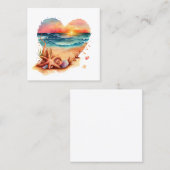 Retro Beach Heart Watercolor Quadratische Visitenkarte (Vorne/Hinten)