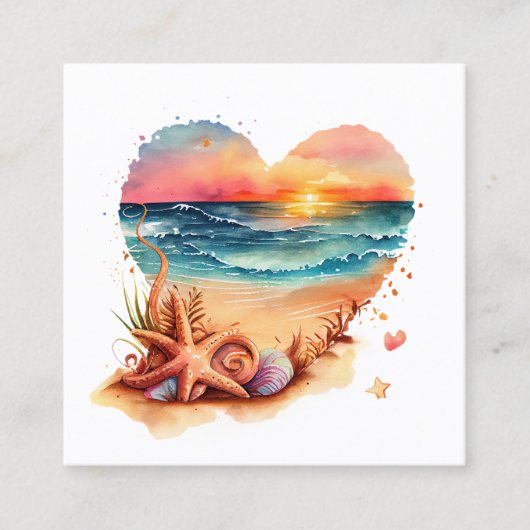 Retro Beach Heart Watercolor Quadratische Visitenkarte (Vorderseite)