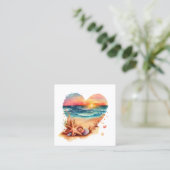 Retro Beach Heart Watercolor Quadratische Visitenkarte (Stehend Vorderseite)