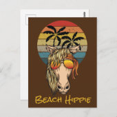 Retro Beach Hippie Pferd, das Sonnenuntergang auf Postkarte (Vorne/Hinten)