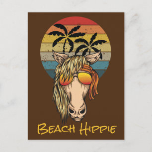 Retro Beach Hippie Pferd, das Sonnenuntergang auf  Postkarte