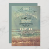 Retro Beach Hochzeit - Vintag Seascape Einladung (Vorne/Hinten)