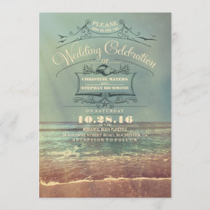Retro Beach Hochzeit - Vintag Seascape Einladung