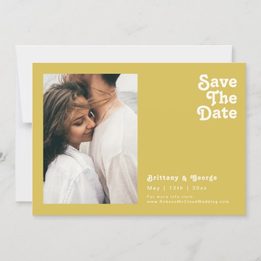 Retro Beach | Horizontal Save the Date Gold Magneteinladung (Vorderseite)