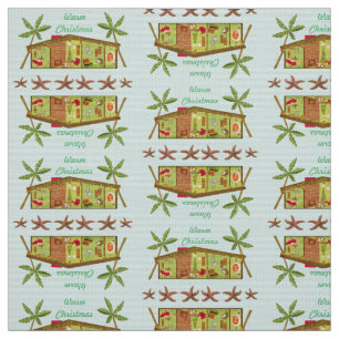 Retro Beach House Banana Trees Warmes Weihnachten Stoff