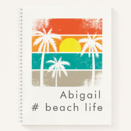 Retro Beach Life, weiße Silhouette Notizblock