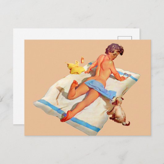 RETRO BEACH MÄDCHEN SONNENBADEPOSTCARD POSTKARTE (Vorne/Hinten)