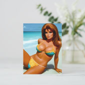 Retro Beach Model Fantasy Art Postcard Postkarte (Stehend Vorderseite)