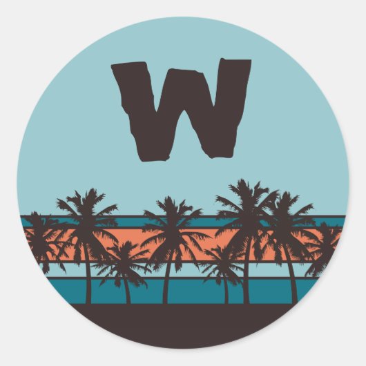 Retro Beach Monogram Stickers (Vorderseite)