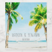 Retro Beach Palm Bäume Personalisierte Hochzeit Weinetikett (Einzelnes Label)