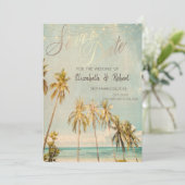 Retro Beach Palms Save the Date (Stehend Vorderseite)