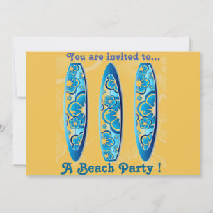 Retro Beach Party blaue Surfbretter und Sand Einladung