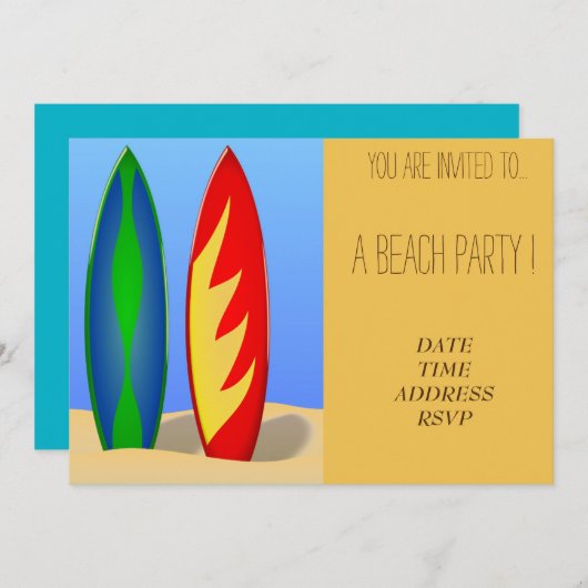Retro Beach Party farbige Surfbretter Einladung (Vorne/Hinten)